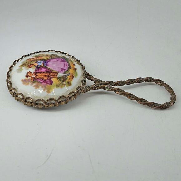 Vintage Hand Held Mirror porcelain Courting Couple Fragonard - Picture 2 of 4